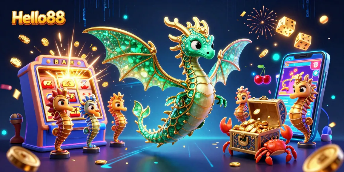 Experience thrilling jackpots at Hello88 with our vibrant 3D casino adventure illustration.