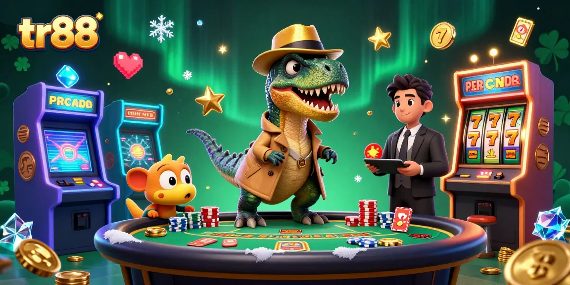 Experience the thrilling tr88 online casino scene with a clever velociraptor card counter and vibrant slot machines.