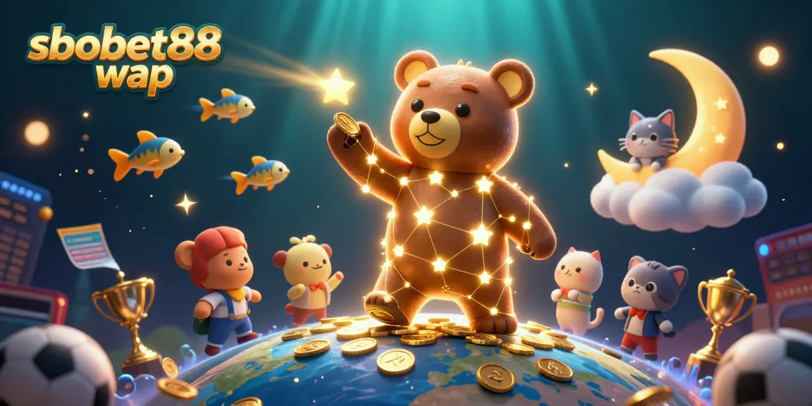Experience sbobet88 wap sports betting with a dynamic illustration featuring playful celestial characters.