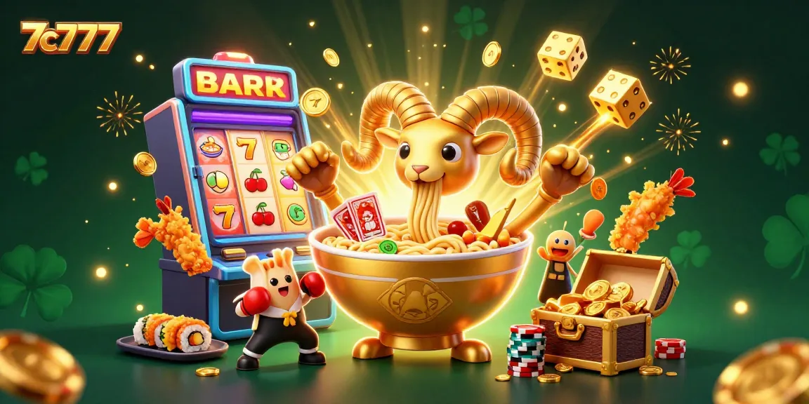 Engage with 7c777's vibrant digital casino scene featuring animated characters and exciting game elements.