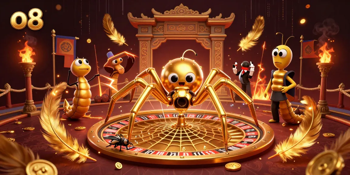 Place bets with excitement at o 8's casino-inspired scene featuring a golden spider and centipede croupier.