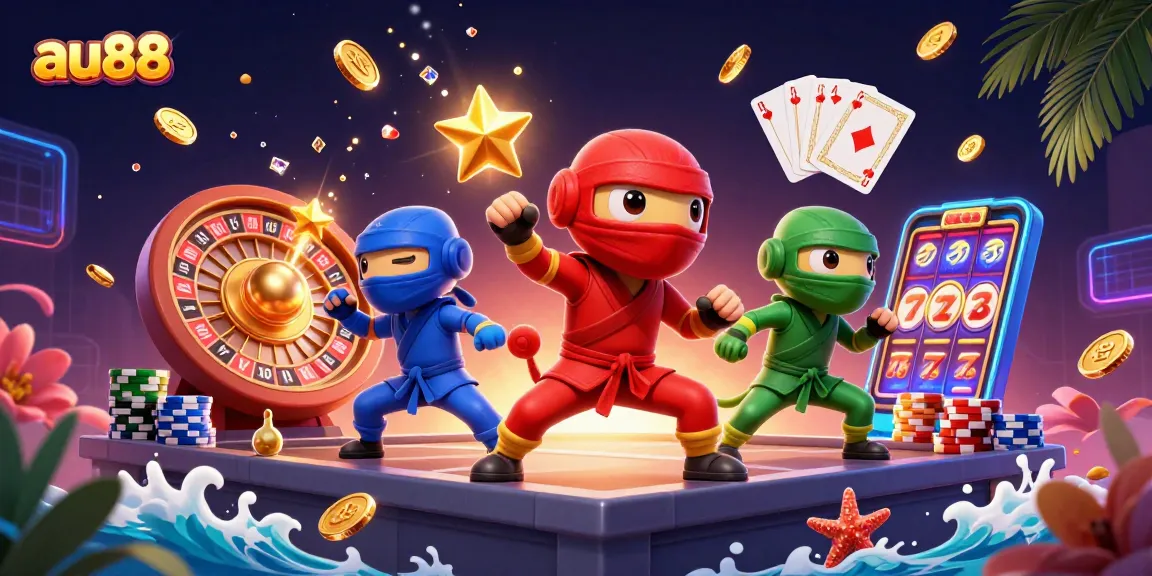 Join the action with the au88 ninja chameleons amidst vibrant casino elements.