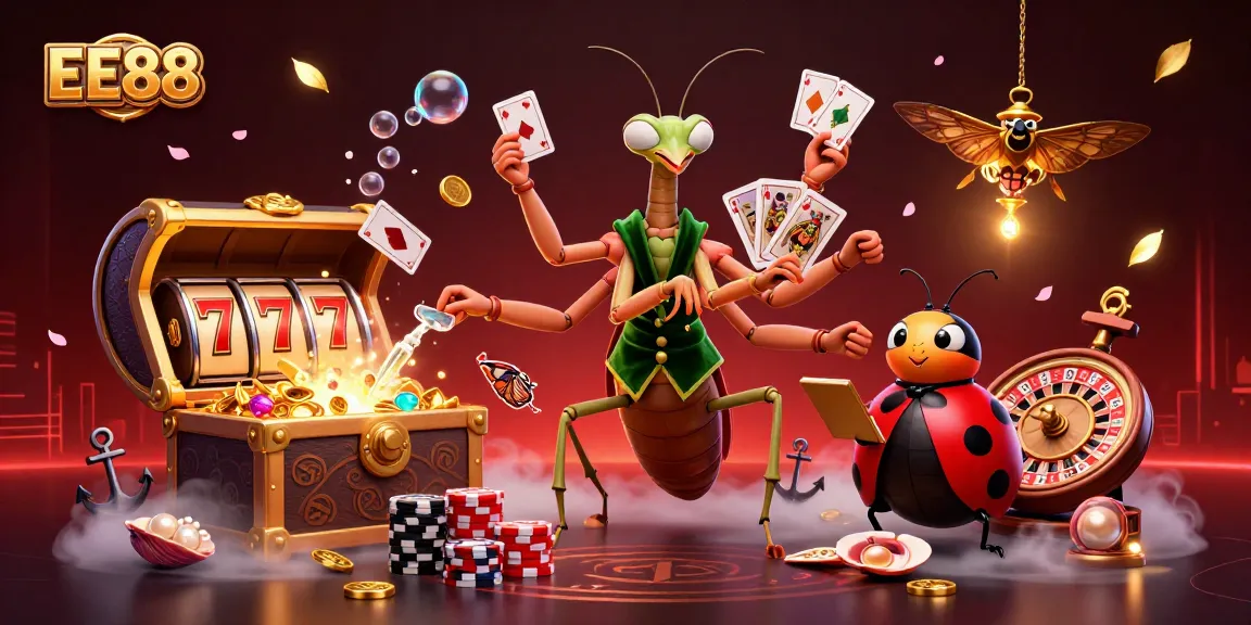 Win big with EE88 at this vibrant casino scene featuring lively characters and dynamic game elements.