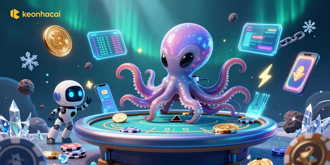 Engage with keonhacai at a holographic poker table in an exciting cosmic scene.