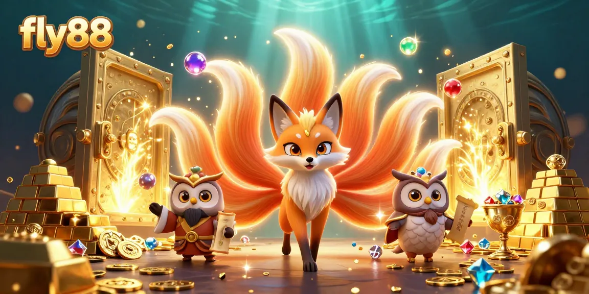 Experience fly88 with vibrant gaming excitement, featuring a glowing fox spirit and treasures!