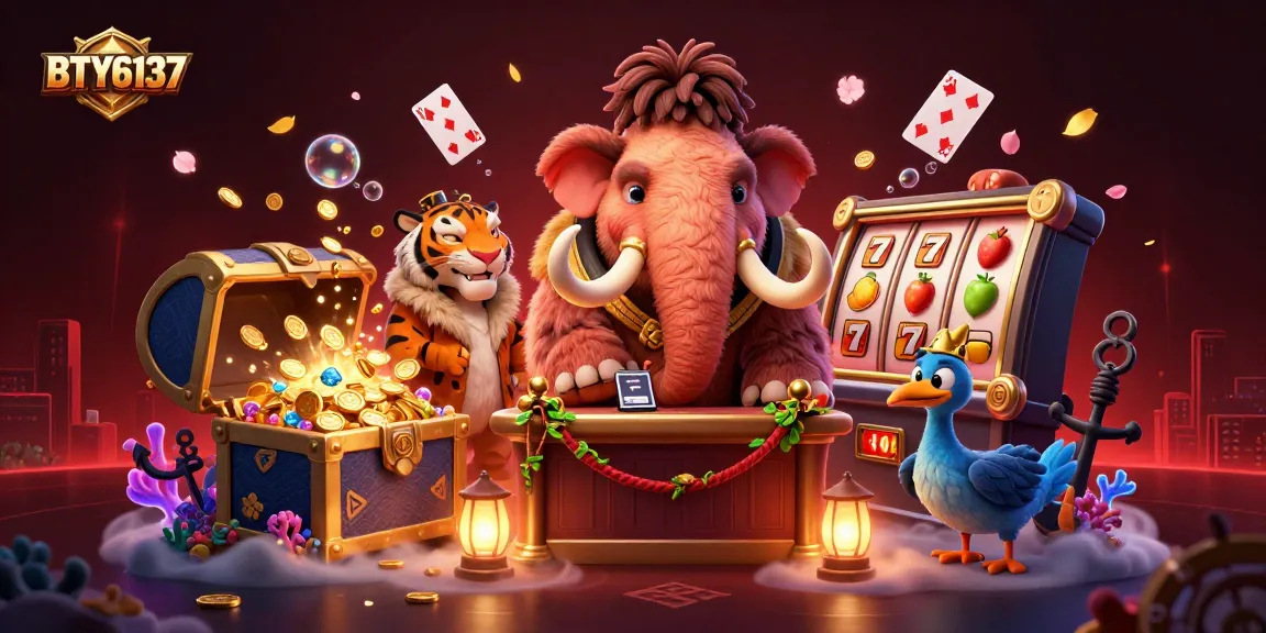 Engage in exciting gameplay with BTY6137, where a majestic woolly mammoth checks IDs at a vibrant casino.