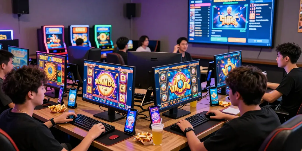 Exciting online gaming atmosphere with players engaged in slot games; klik disini to join the fun.