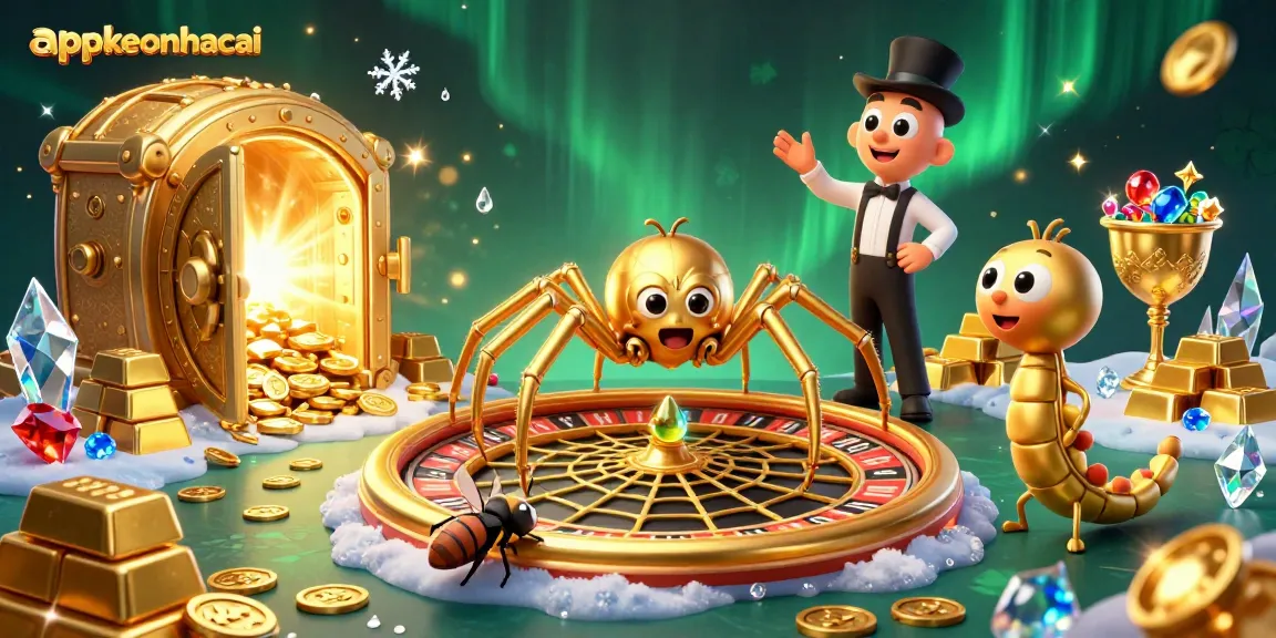 Engage in thrilling bets at appkeonhacai with a golden spider and vibrant casino elements.