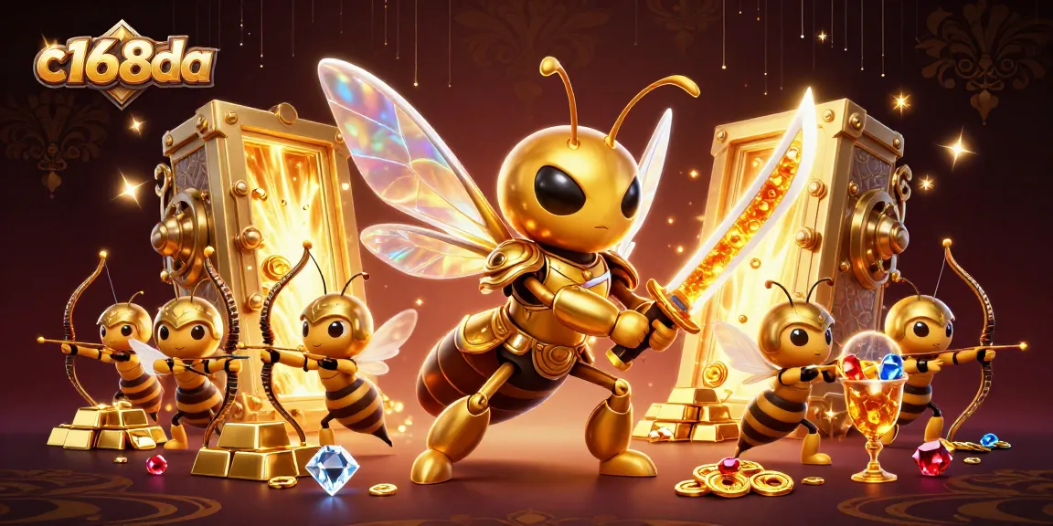 Experience thrilling gameplay at c168da with a dynamic scene of a golden samurai hornet and bee archers.