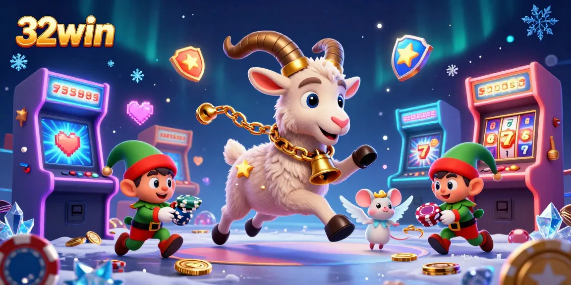 Experience the excitement of 32win as the Krampus goat runs an enchanting holiday casino filled with vibrant game elements.