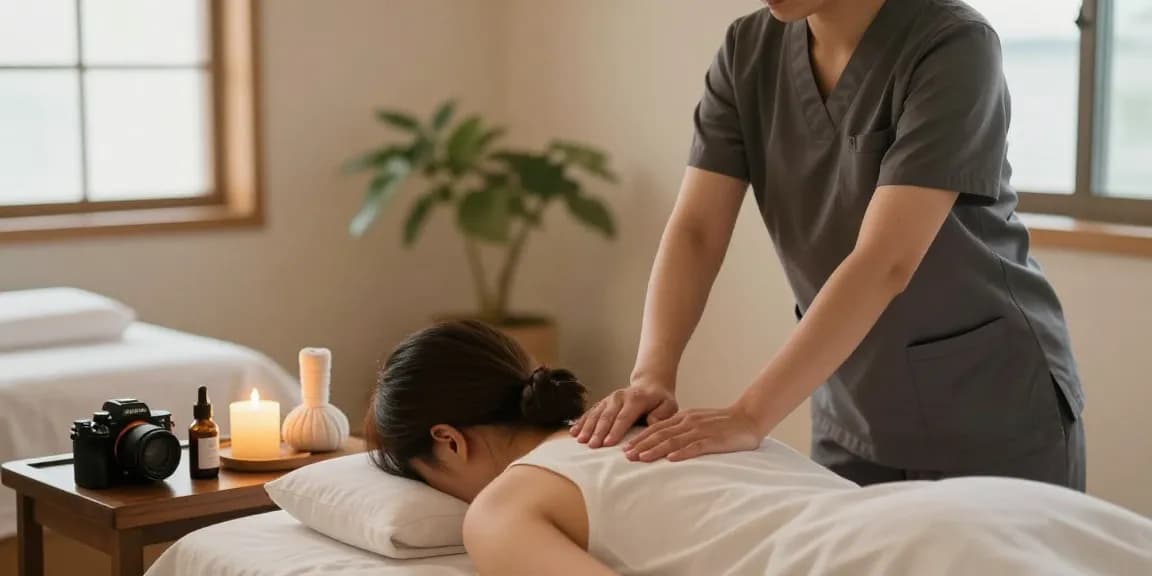 Kangdong massage therapy session with a Korean therapist providing professional services in a serene environment, highlighting the benefits of 강동구출장마사지.