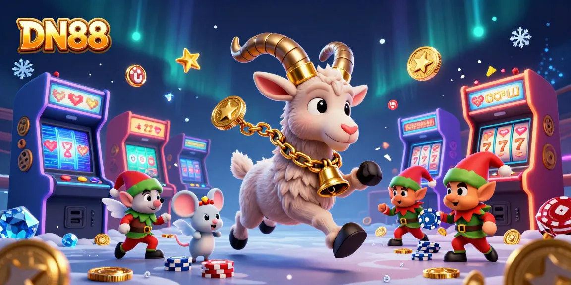 DN88 highlights festive holiday gaming with Krampus, angel mouse, and gremlins in a vibrant casino scene.