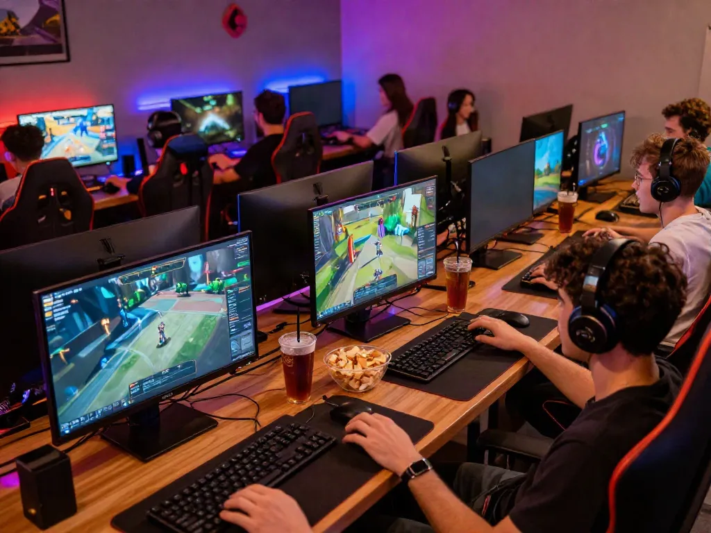Engaging gaming scene at https://rokok88.com highlighting diverse players immersed in multiplayer action.