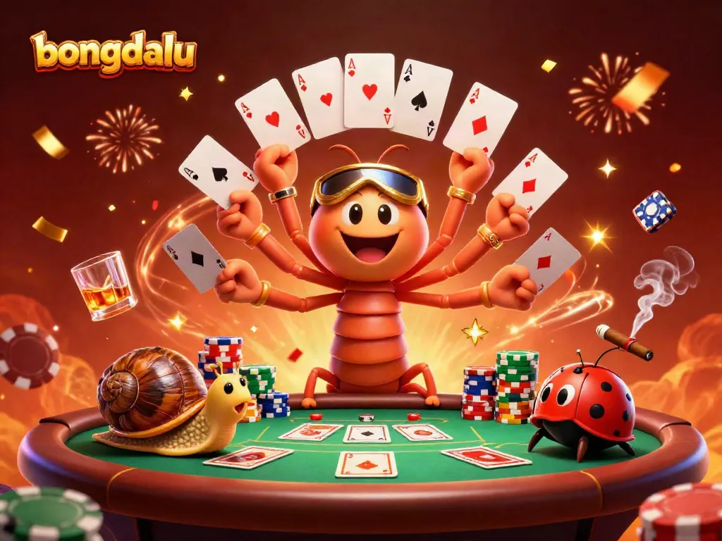 Bongdalu's exciting gameplay features illustrated with a vibrant poker table scene.