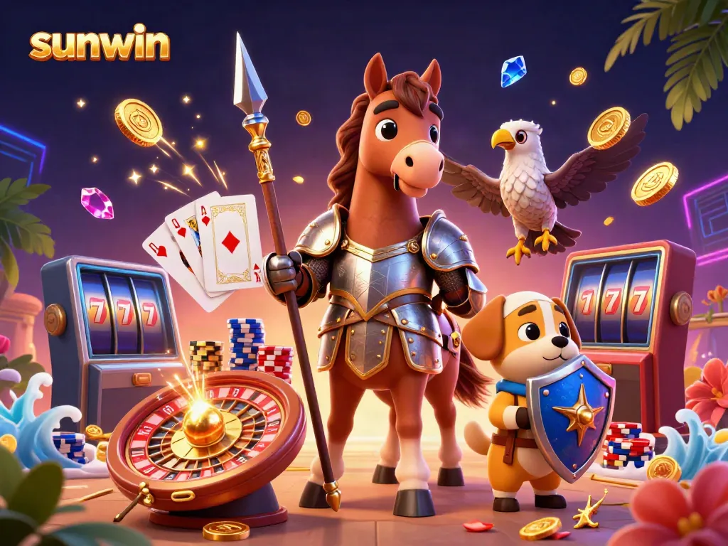 Experience thrilling slots and live casino action with sunwin, featuring vibrant characters and dynamic casino elements.