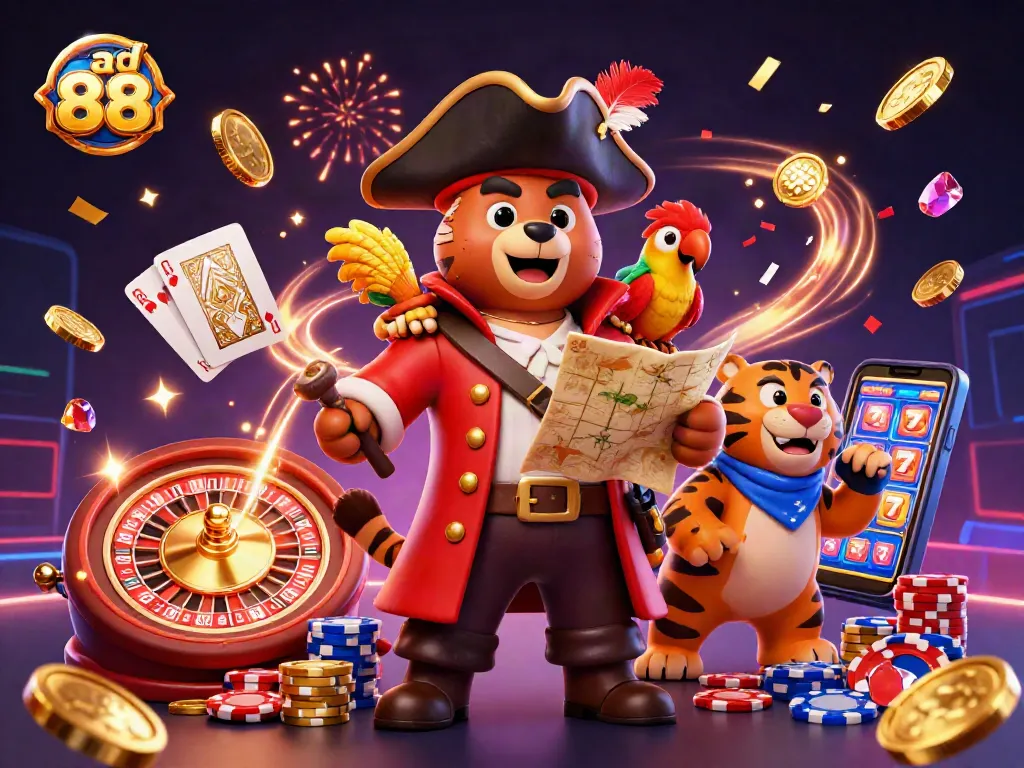 Experience thrilling wins with ad 88 in a vibrant casino atmosphere filled with treasure and excitement.