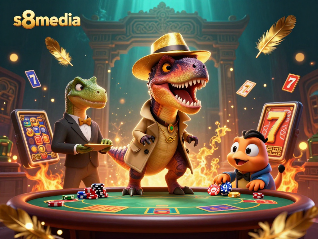 Experience dynamic gaming action with s8media’s engaging velociraptor blackjack scene.