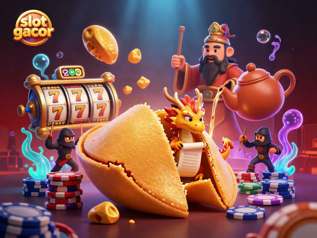 Experience excitement with slot gacor as the wise dragon reads fortunes from a golden cookie filled with riches.