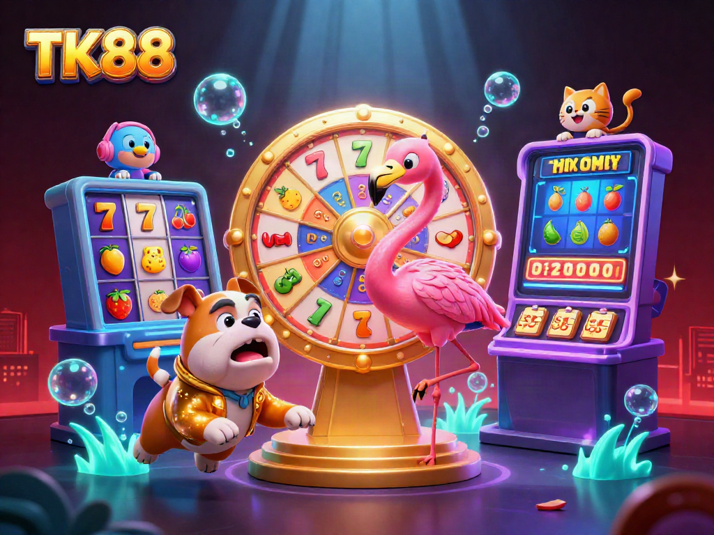Win big at TK88 with an exciting game show scene featuring vibrant casino elements!