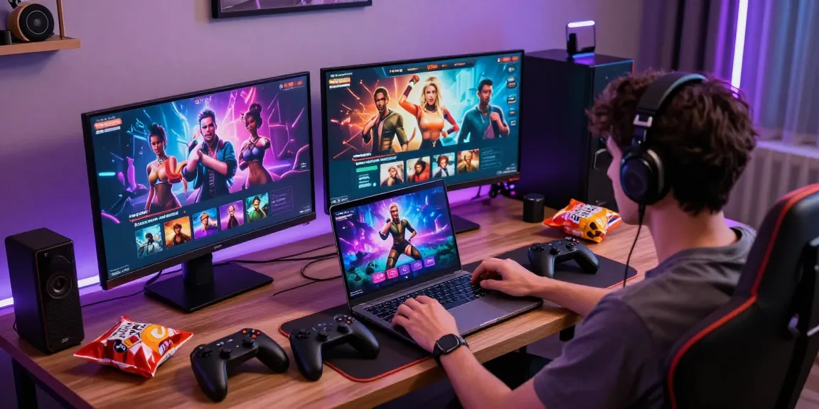 Engaging in free porn games on a laptop in a cozy gaming room.