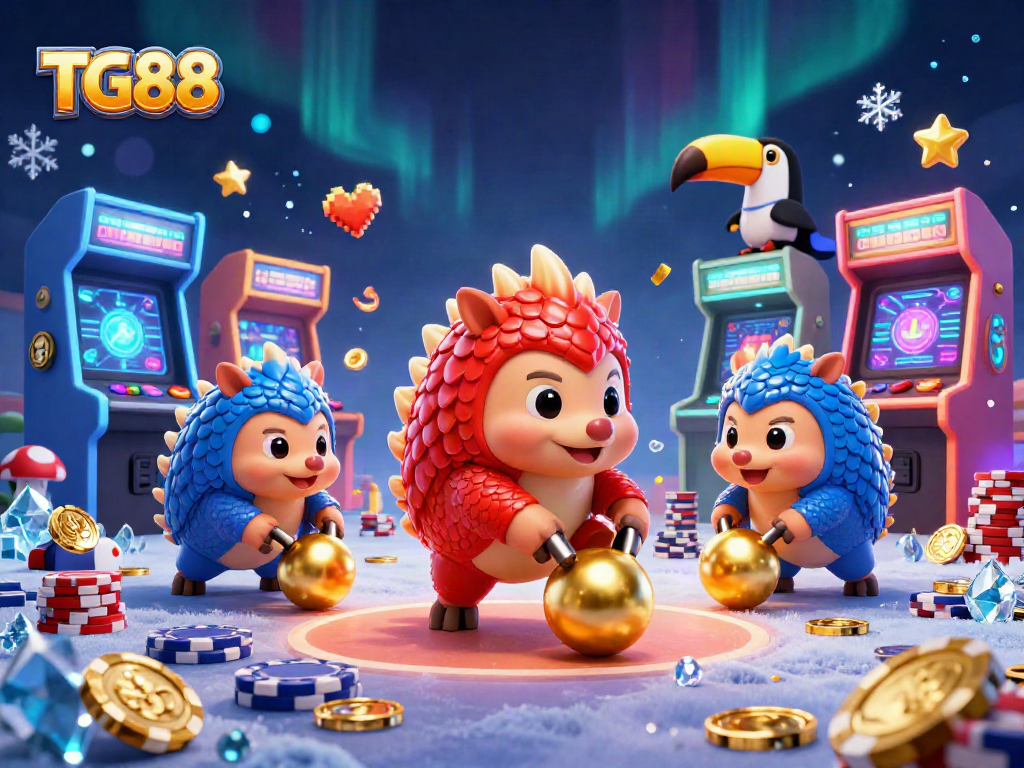 Experience thrilling games with TG88's dynamic pangolin duo in vibrant casino action.