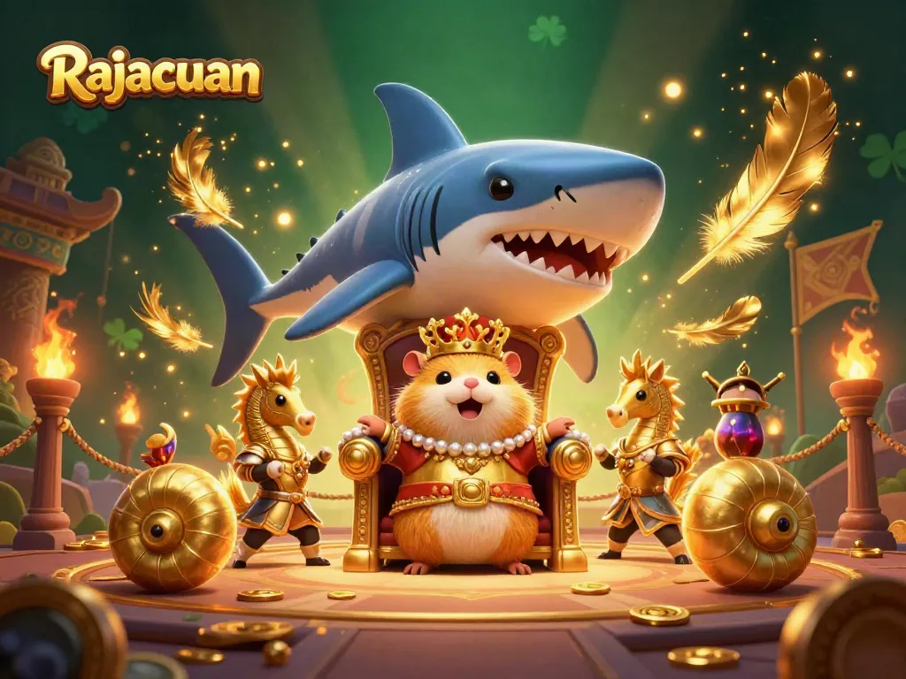 Experience thrilling wins with Rajacuan's vibrant 3D casino scene featuring a golden hamster king.