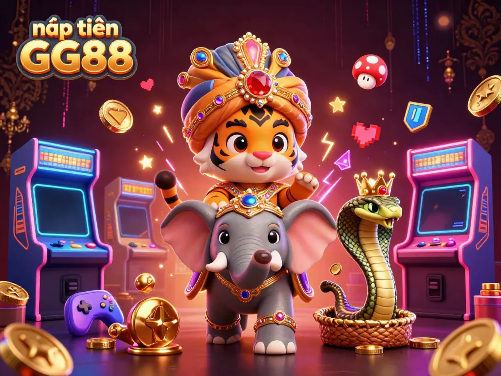 Experience nạp tiền GG88 with a vibrant scene showcasing a maharaja tiger and elephant amidst dynamic casino elements.