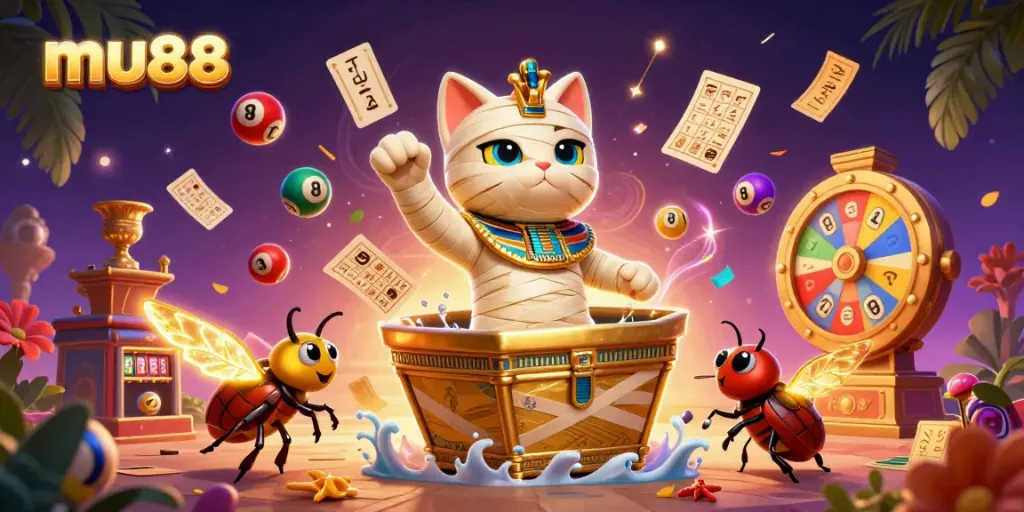 Engage in exciting casino adventures with mu88 featuring festive lottery elements and a vibrant atmosphere.