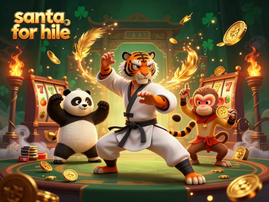 Engaging scene of a 'santa for hire' casino adventure with vibrant characters amidst spinning slots.