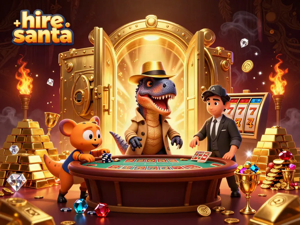 Experience the joy of hire santa at a lively blackjack game featuring animated dinosaur characters