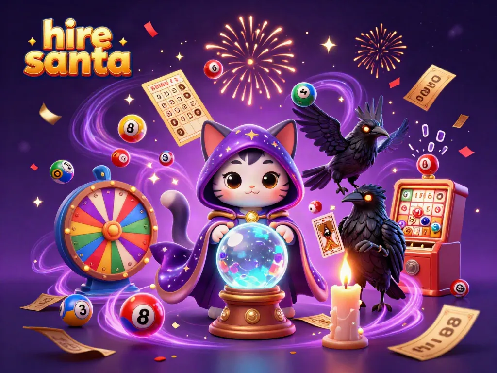 Engage in the fun of hire santa with our vibrant lottery-themed casino illustration featuring whimsical characters.