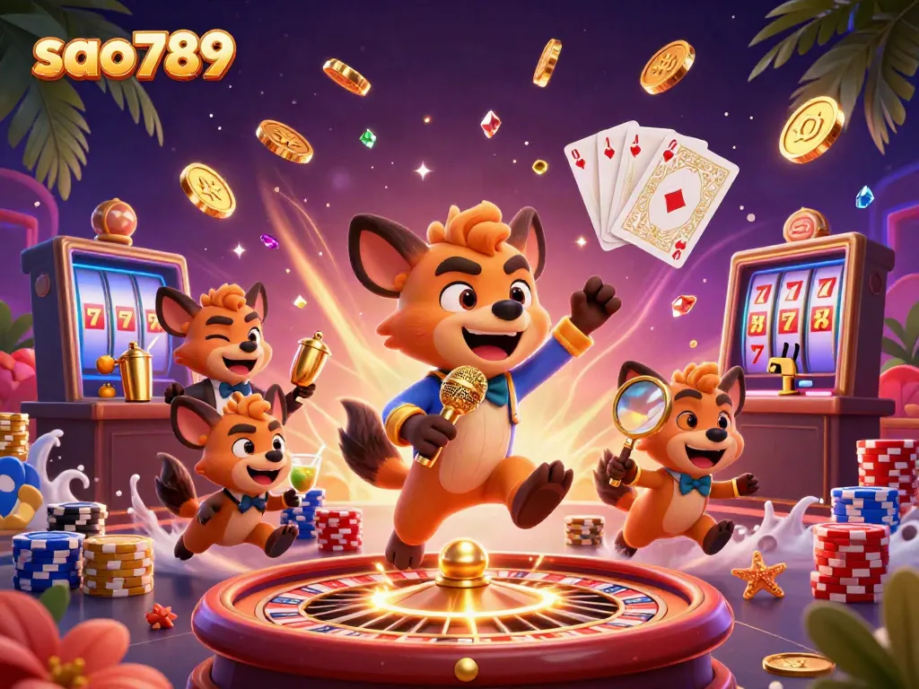 Experience the thrill of winning at sao789 with lively hyenas in a vibrant casino scene.