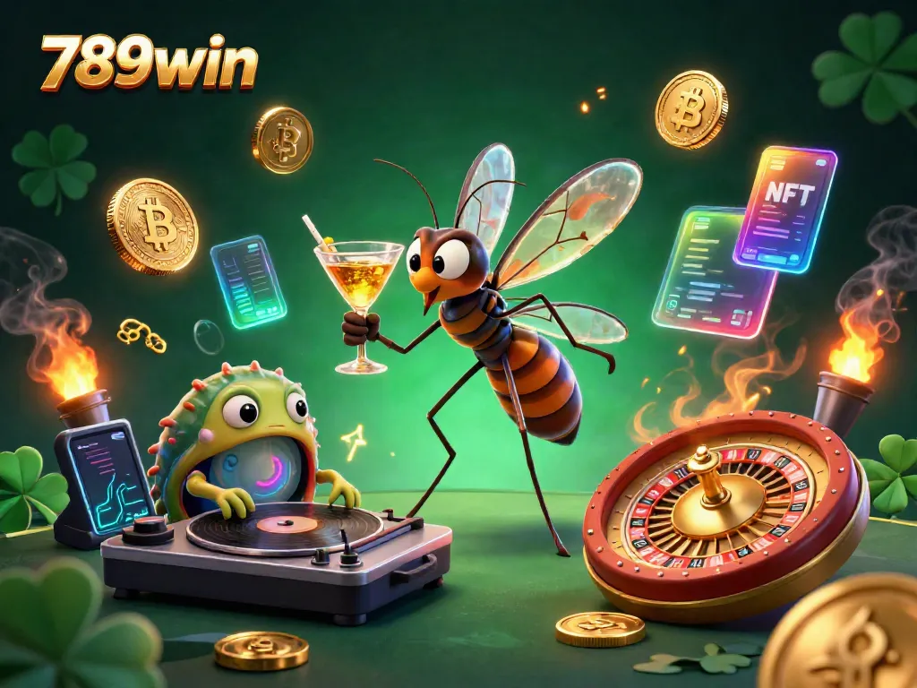 Experience thrilling betting moments with 789win's vibrant casino scene featuring cartoon characters, coins, and gaming elements.