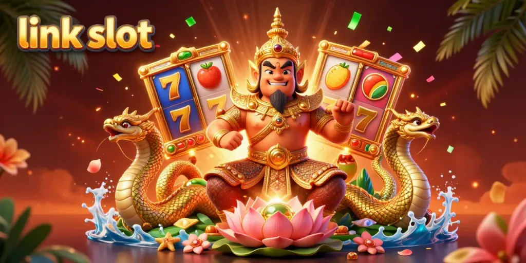 Experience thrilling link slot action with vibrant visuals of jackpot reels and dynamic characters.