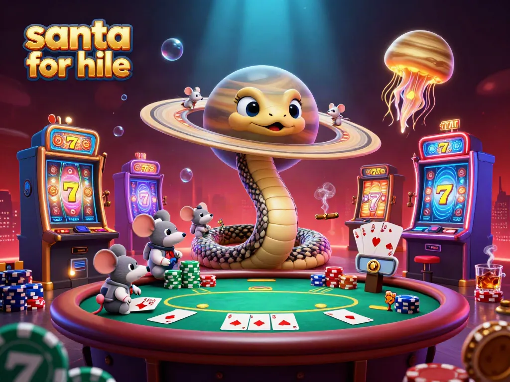 Exciting gambling scene featuring Santa for hire theme with vibrant characters and dynamic casino elements.