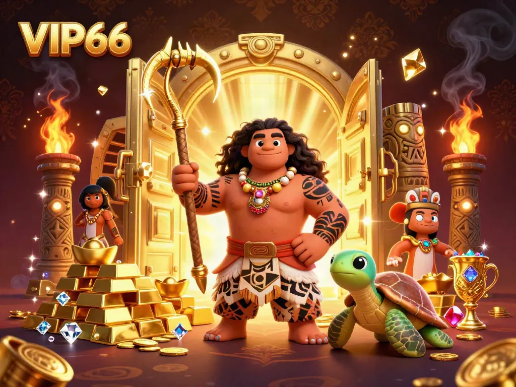 Experience the excitement with VIP66's vibrant casino illustration featuring unique characters and rich gambling elements.