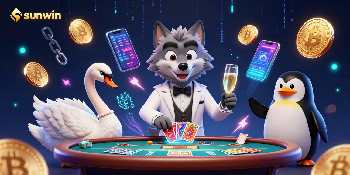 Experience exciting games at Sunwin with a debonair wolf and elegant swan at the baccarat table.