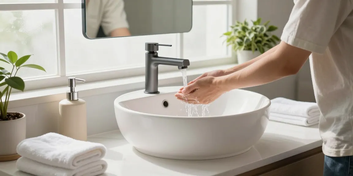 Wudu wash basin by solid surface countertops company in a modern bathroom setting.