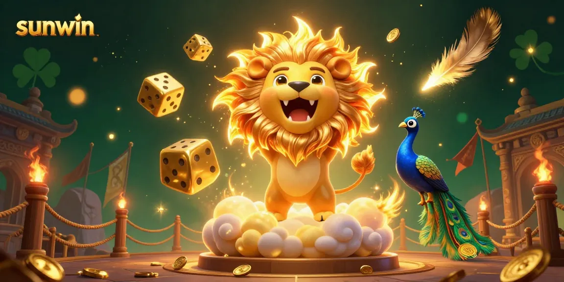 Experience thrilling wins with sunwin featuring a roaring lion, golden dice, and vibrant casino elements.