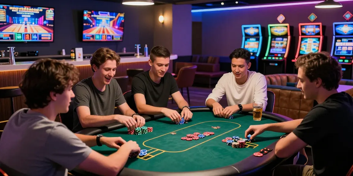 Group enjoying judi online games in a vibrant gaming lounge.